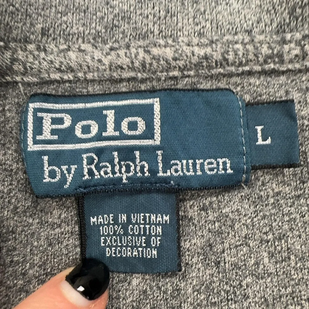 VTG Polo Ralph Lauren Sweater Mens Large Gray 1/4‎ Zip Mock Neck Cotton Knit